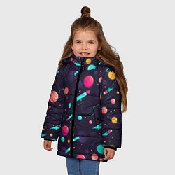 Куртка зимняя для девочки Космические движения комет, цвет: 3D-черный — фото 2