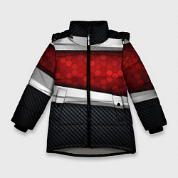 Куртка зимняя для девочки 3D Красные соты металлические, цвет: 3D-светло-серый