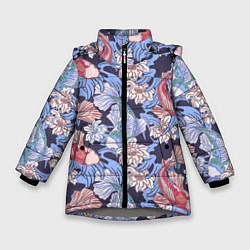 Зимняя куртка для девочки Карпы КОИ и цветки Лотоса