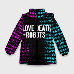 Куртка зимняя для девочки ЛЮБОВЬ СМЕРТЬ И РОБОТЫ, цвет: 3D-черный