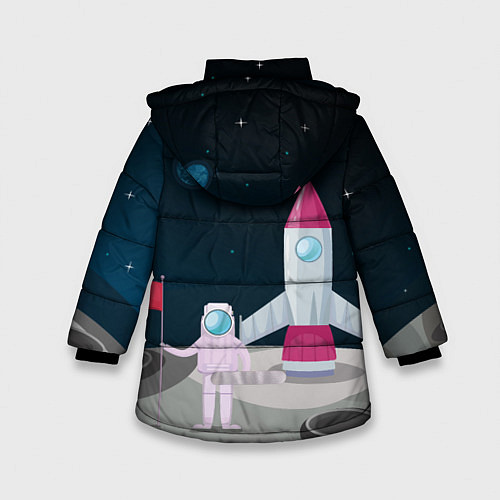 Зимняя куртка для девочки Астронавт покоряет космос / 3D-Красный – фото 2
