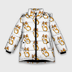 Куртка зимняя для девочки Собаки Корги, цвет: 3D-черный
