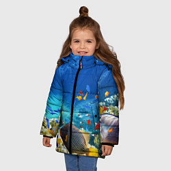 Куртка зимняя для девочки Морской мир, цвет: 3D-светло-серый — фото 2