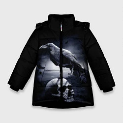 Куртка зимняя для девочки ЧЕРЕП И ВОРОН, цвет: 3D-черный