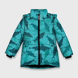Куртка зимняя для девочки Морские жители, цвет: 3D-черный