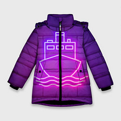 Куртка зимняя для девочки Судно неон, цвет: 3D-черный