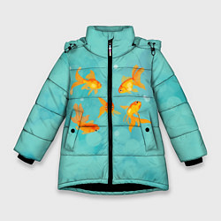 Куртка зимняя для девочки Золотые рыбки, цвет: 3D-черный