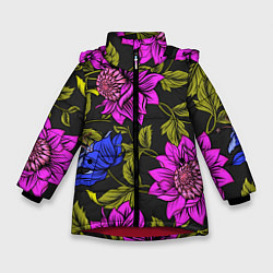 Куртка зимняя для девочки Цветочный Паттерн, цвет: 3D-красный