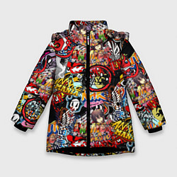 Куртка зимняя для девочки Логотипы Аниме Мультиков, цвет: 3D-черный