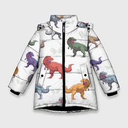 Куртка зимняя для девочки Разноцветные тираннозавры, цвет: 3D-черный