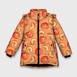 Куртка зимняя для девочки Яблоки, цвет: 3D-черный