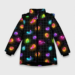 Куртка зимняя для девочки Ночные фонарики-светлячки, цвет: 3D-черный