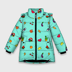 Куртка зимняя для девочки Смайлики - Эмодзи, цвет: 3D-черный