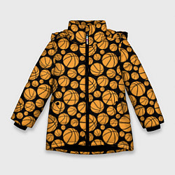 Куртка зимняя для девочки Баскетбольные Мячи, цвет: 3D-черный
