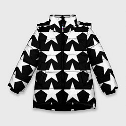 Зимняя куртка для девочки Белые звёзды на чёрном фоне