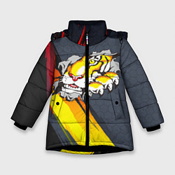Куртка зимняя для девочки Тигр разрывает изнутри, цвет: 3D-черный