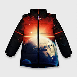 Куртка зимняя для девочки Космос земля 3D, цвет: 3D-черный