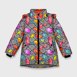 Куртка зимняя для девочки Кристаллы, цвет: 3D-светло-серый