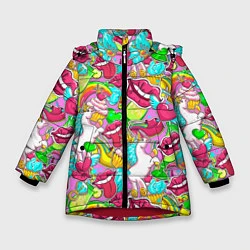 Куртка зимняя для девочки Губы фреш, цвет: 3D-красный