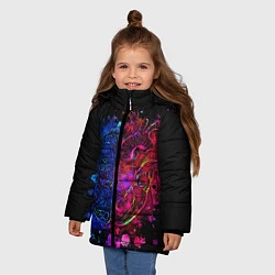 Куртка зимняя для девочки Сердце и мозг в неоне, цвет: 3D-черный — фото 2