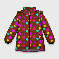 Куртка зимняя для девочки Сердечки разноцветные, цвет: 3D-светло-серый