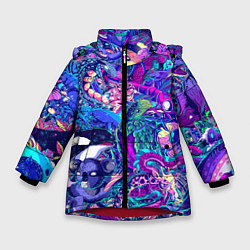 Куртка зимняя для девочки Неоновые Звери, цвет: 3D-красный