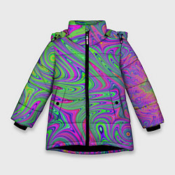 Куртка зимняя для девочки Неоновый абстрактный узор, цвет: 3D-черный
