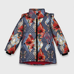 Куртка зимняя для девочки Оранжево-серый пэчворк, цвет: 3D-красный