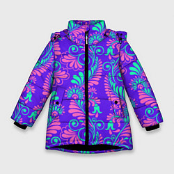 Куртка зимняя для девочки Яркий цветочный узор, цвет: 3D-черный
