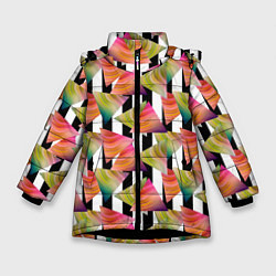 Куртка зимняя для девочки Абстрактный полосатый узор, цвет: 3D-черный