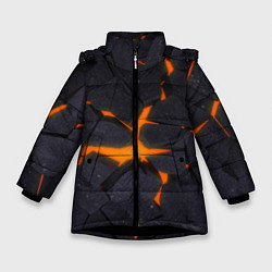 Куртка зимняя для девочки ТРЕЩИНЫ ЗЕМЛИ 3D CRACKS НЕОН, цвет: 3D-черный