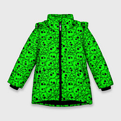 Куртка зимняя для девочки Черепа на кислотно-зеленом фоне, цвет: 3D-черный