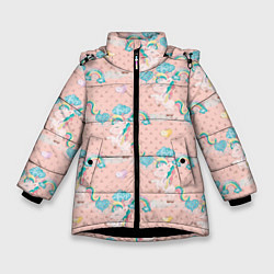 Куртка зимняя для девочки Единороги из паттерна, цвет: 3D-черный