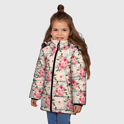Куртка зимняя для девочки Полевые цветочки, цвет: 3D-черный — фото 2