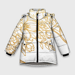 Куртка зимняя для девочки Золотые цветы на белом, цвет: 3D-светло-серый