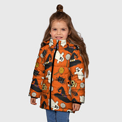Куртка зимняя для девочки Хэллоуинские шалости, цвет: 3D-светло-серый — фото 2