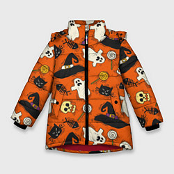 Куртка зимняя для девочки Хэллоуинские шалости, цвет: 3D-красный