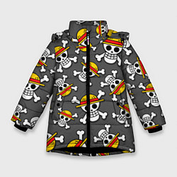 Куртка зимняя для девочки Ван-Пис, Мугивара узор, цвет: 3D-черный