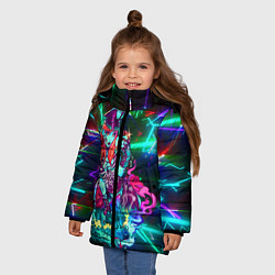 Куртка зимняя для девочки Неоновая ведьма с волком, цвет: 3D-черный — фото 2