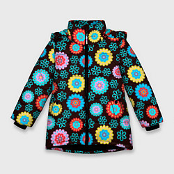 Куртка зимняя для девочки Flоwers, цвет: 3D-черный
