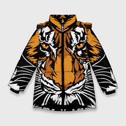 Куртка зимняя для девочки Взгляд хозяина джунглей, цвет: 3D-черный