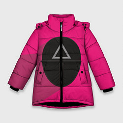 Куртка зимняя для девочки ИГРА В КАЛЬМАРА МАСКА ТРЕУГОЛЬНИК С ТЕНЬЮ, цвет: 3D-черный