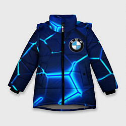 Куртка зимняя для девочки BMW LOGO 3Д ПЛИТЫ ГЕОМЕТРИЯ, цвет: 3D-светло-серый