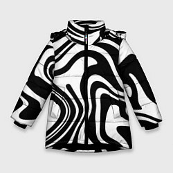 Куртка зимняя для девочки Черно-белые полосы Black and white stripes, цвет: 3D-черный