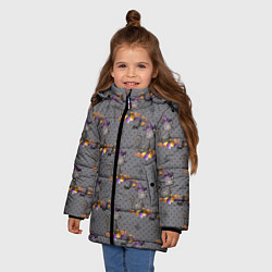Куртка зимняя для девочки Кот с тыквой хэллоуин, цвет: 3D-черный — фото 2