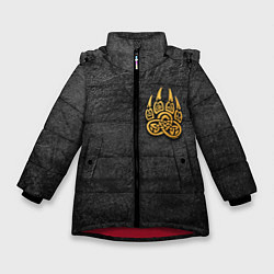 Куртка зимняя для девочки Волчий отпечаток золотом Символ Велеса, цвет: 3D-красный