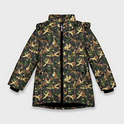 Куртка зимняя для девочки Птицы камуфляж, цвет: 3D-черный
