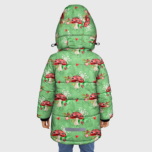 Зимняя куртка для девочки Грибы Мухоморы паттерн / 3D-Светло-серый – фото 4