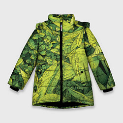 Куртка зимняя для девочки Растительная жизнь - Хоста, цвет: 3D-черный