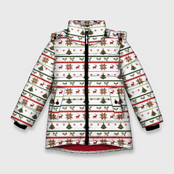 Куртка зимняя для девочки Узор новогодний Бело-красно-зеленый, цвет: 3D-красный